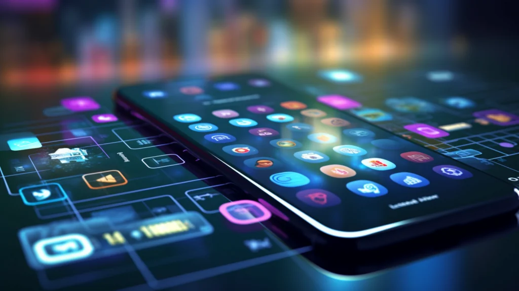 An image illustrating the concept of social media, with various platform logos and user icons interconnected, representing the sharing and creation of User-Generated Content (UGC) across different social media platforms